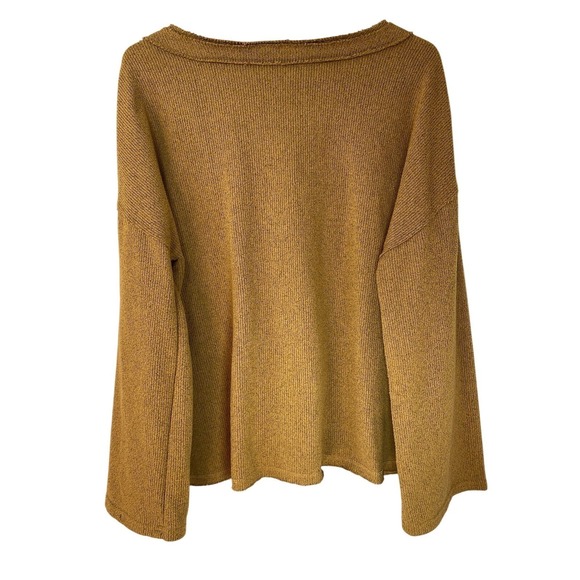 Entro Womens Mustard Yellow V-Neck Ribbed Knit Oversized Sweater LARGE Relaxed - Picture 2 of 5